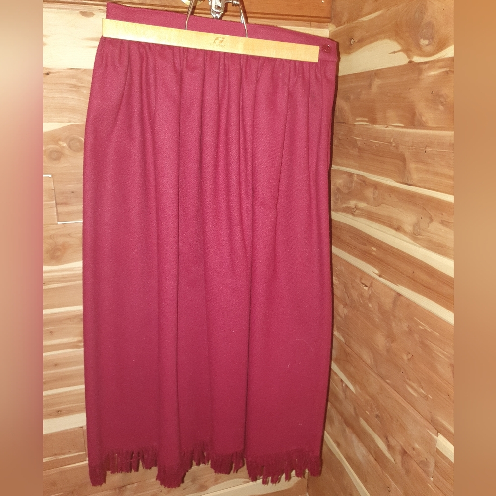 Vintage 70s Red Light Wool Fringed Maxi Skirt